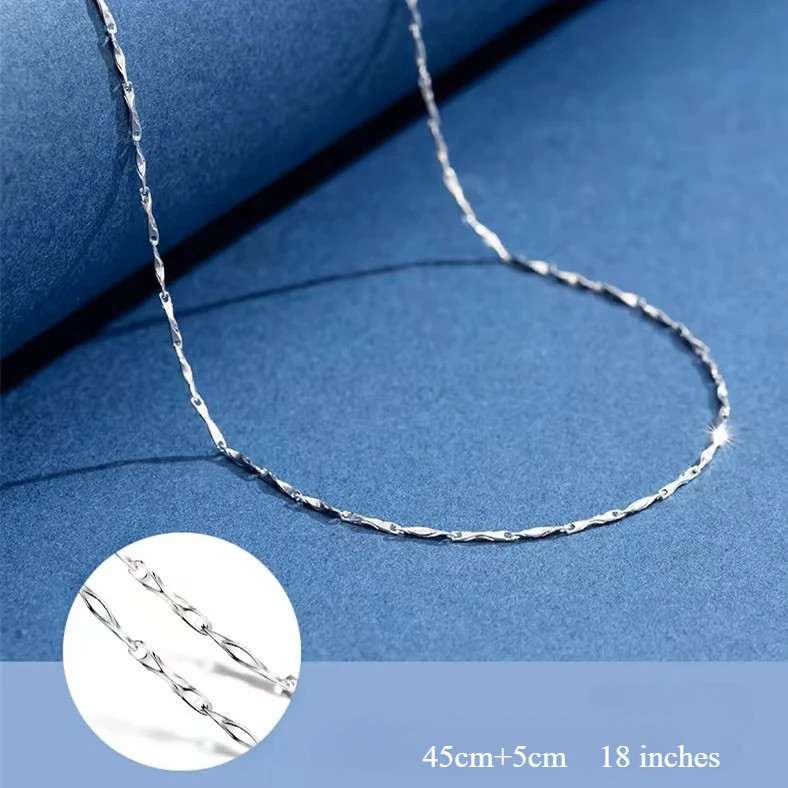 925 Sterling Silver Necklace 1.1mm Rolo Water Wave Chain 40-60cm Women Jewelry