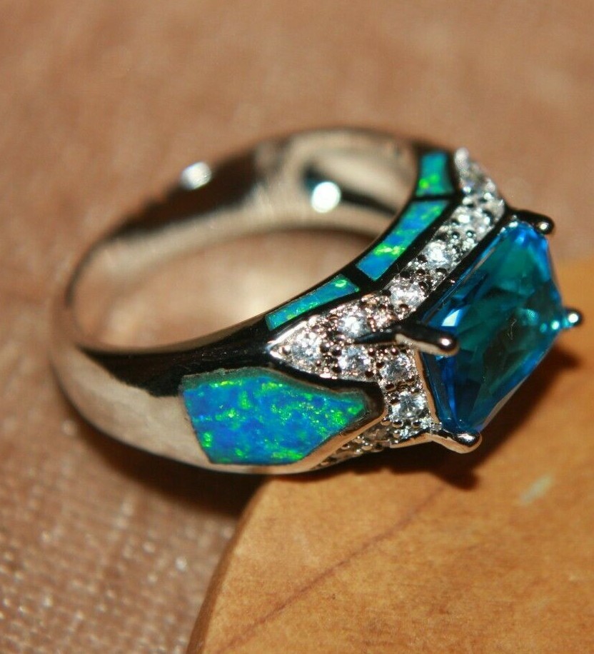 fire opal ring gems silver jewelry 5.75 8.5 9.75 Victorian cocktail engagement
