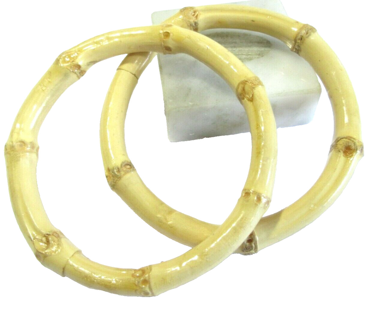 Vintage Pair Wood Bamboo Bracelets Bangle Beige Blonde Color