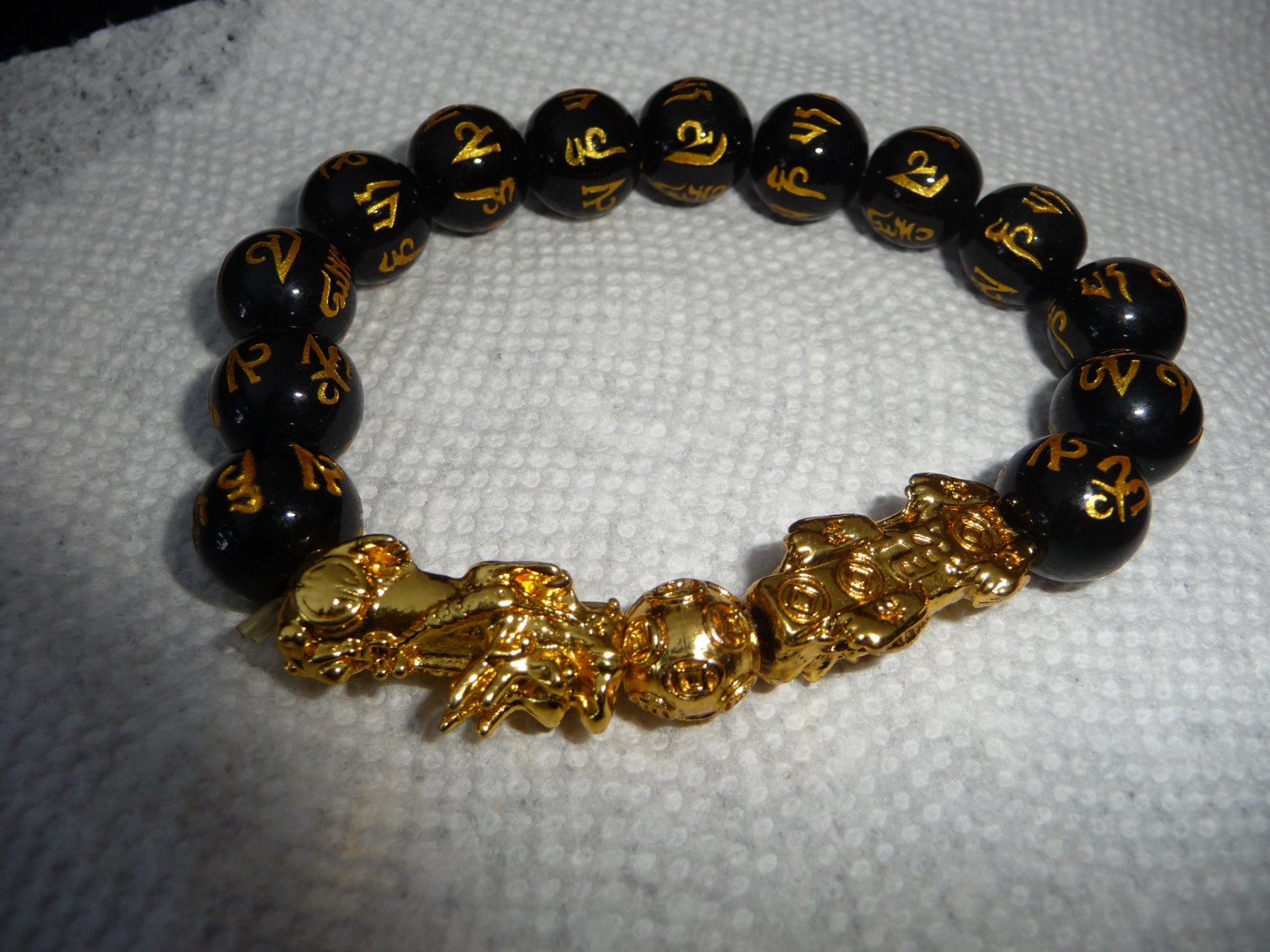 OLIVE GREEN & BLACK GLASS CRYSTALBEADS SILVER TONE SPACER 6″L BRACELET #24/27
