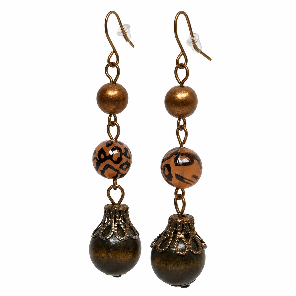 VTG Style Bronze Tone Metal Earth Tone Beaded Dangle Drop Hook Fashion Earrings