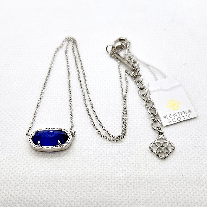 New Kendra Scott Elisa Silver Pendant Necklace In Cobalt Blue