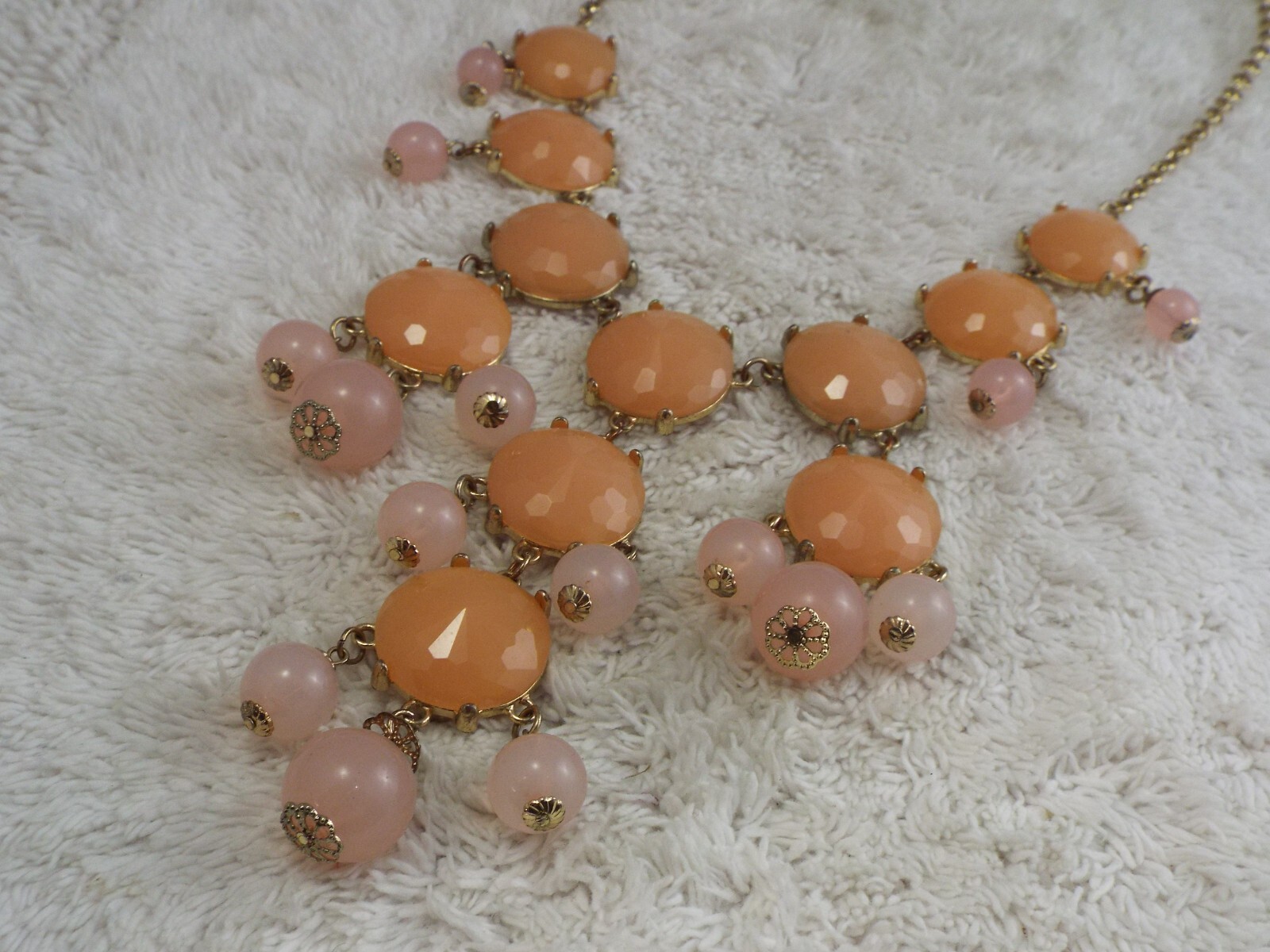 Goldtone Pink Peach Bead Bib Scoop Necklace (B13)