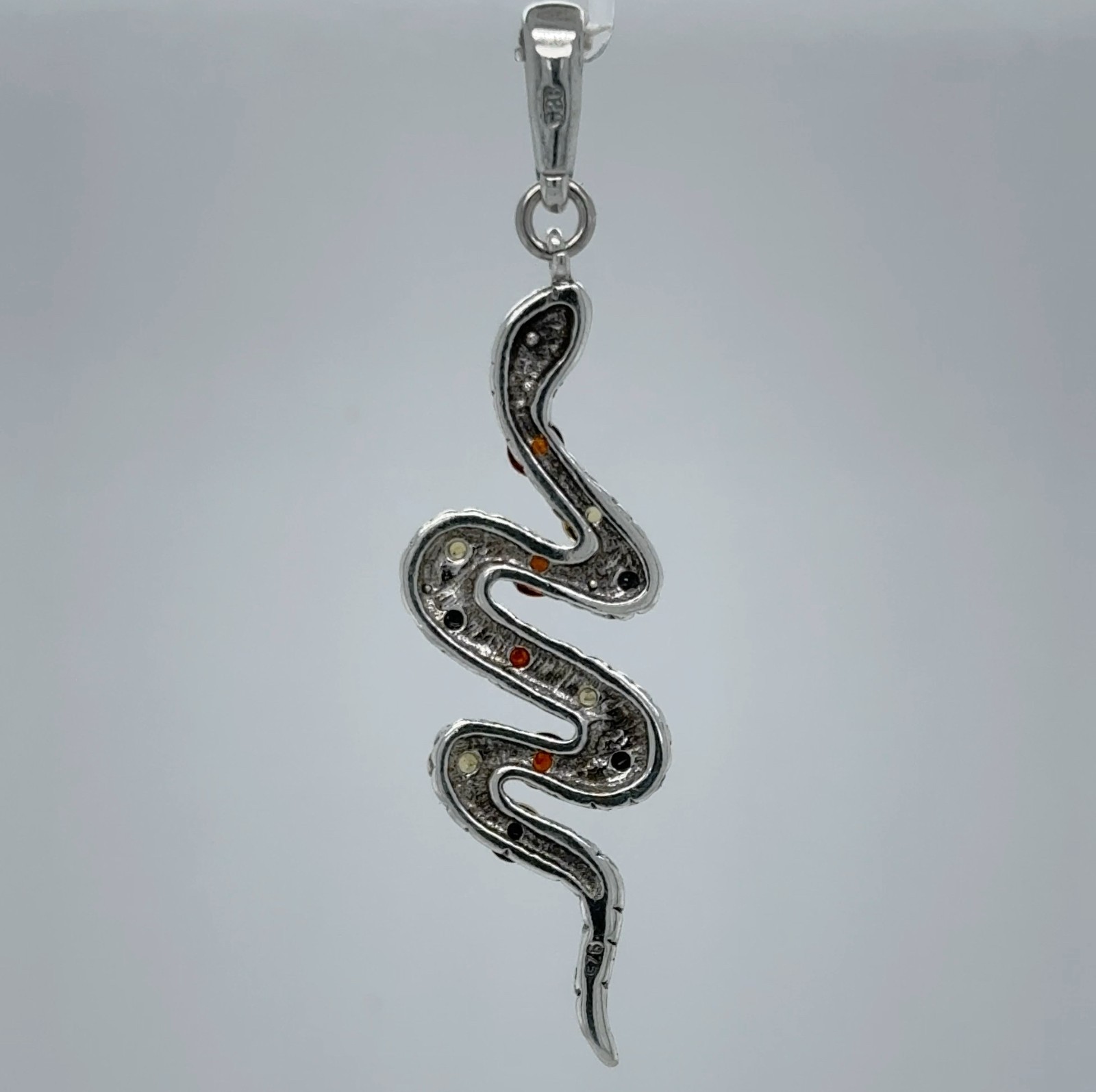 Multi-Color BALTIC AMBER Snake Pendant – 925 STERLING SILVER Necklace #4573e