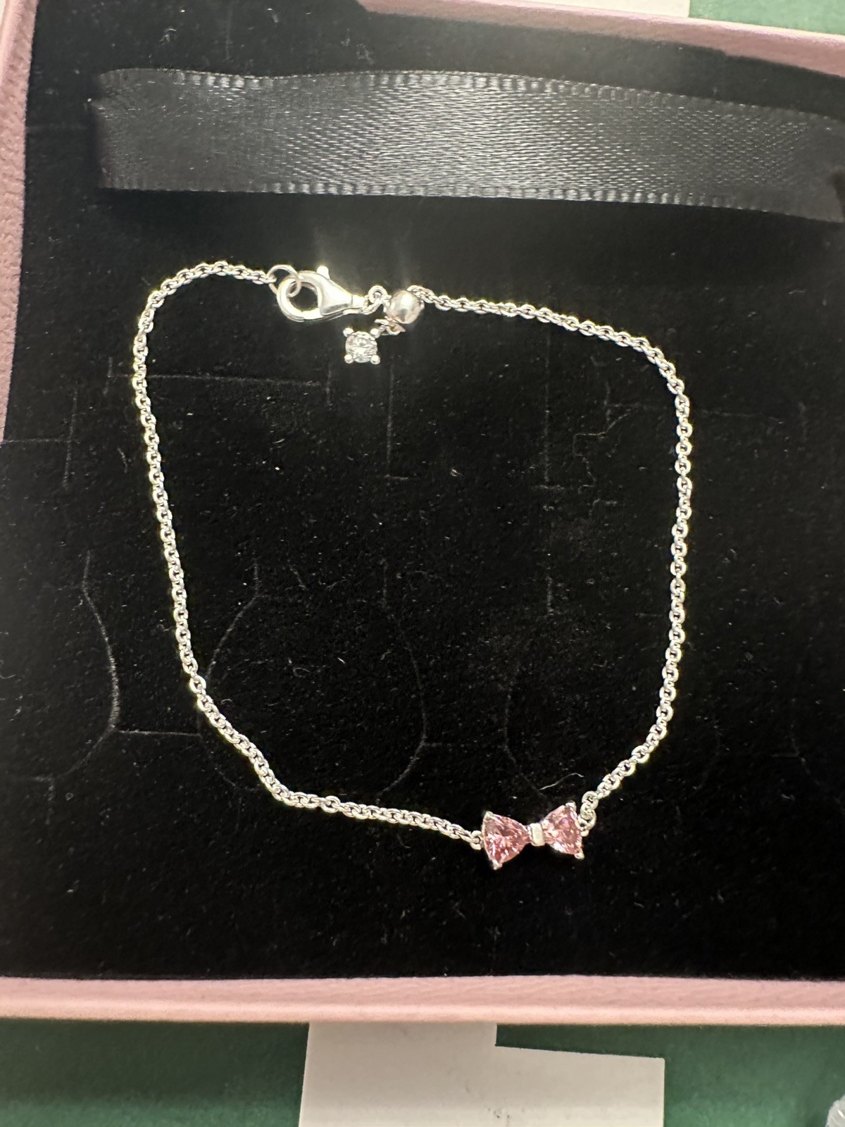 Pandora Sterling Silver Pink Bow Bracelet Adjustable In Length with Box 18cm