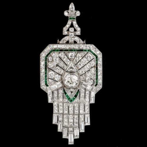 Real Moissanite Art Deco 3.00Ct Round Cut Pendant Chain 14K White Gold Plated