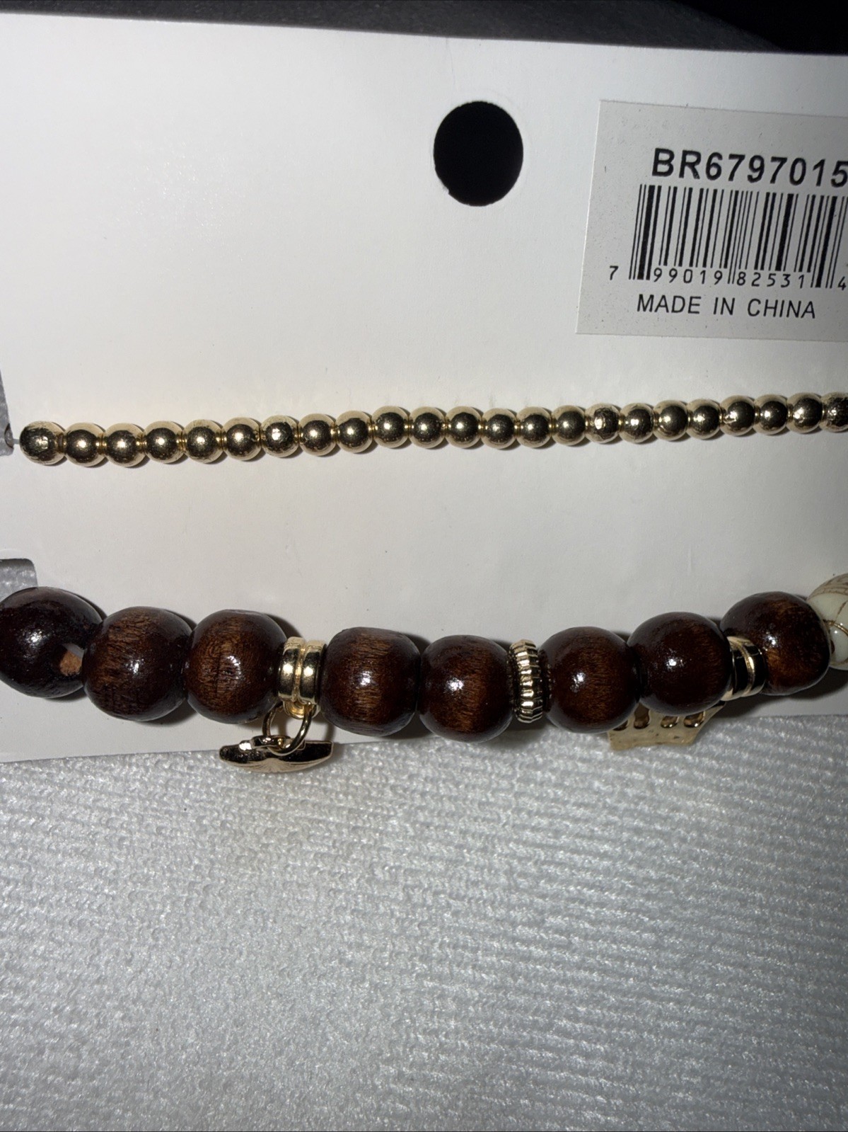 Dark Brown Wood Beaded Charm Stretch Bracelet By Linda