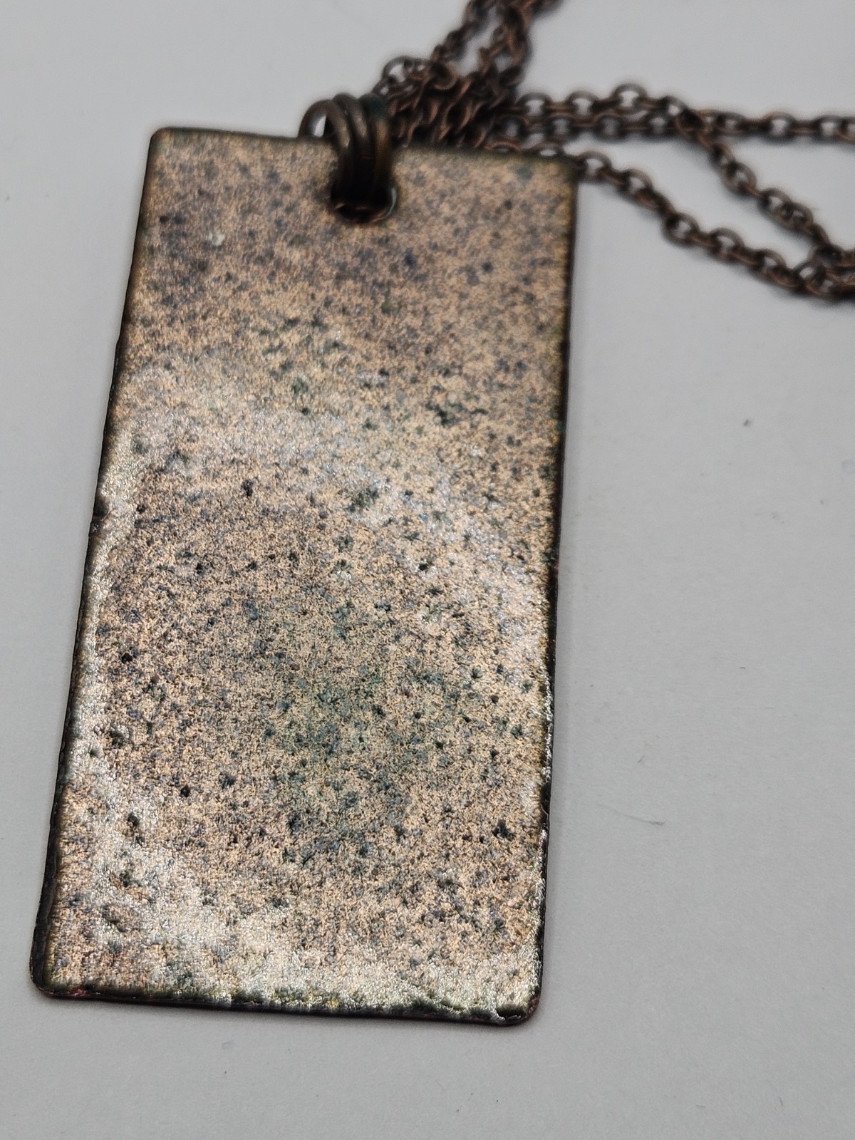 Artisan Modernist Enamel Metal Pendant Suede Leather Necklace 18″