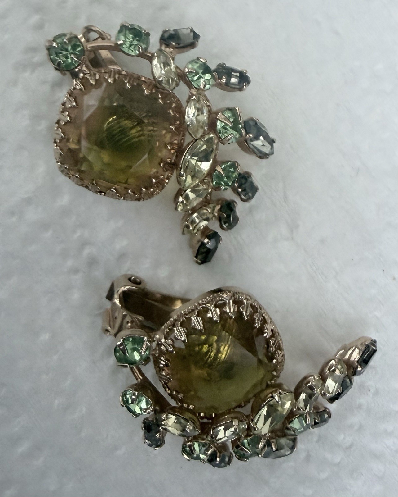 Vintage Rhinestone Earrings Large Gemstone Style From Mid 20th Century Very Nice