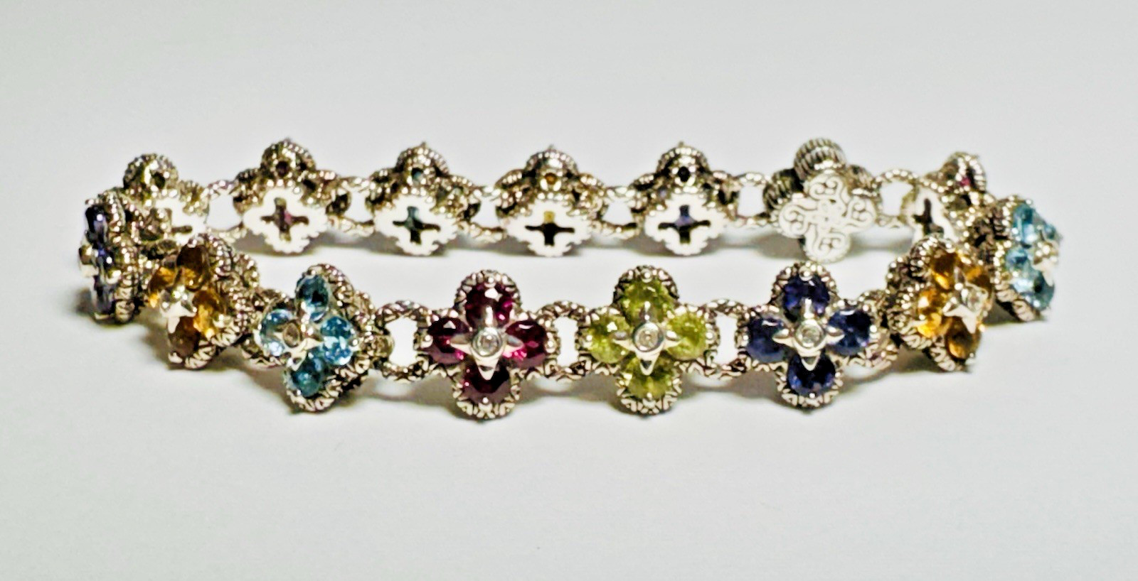 NEW Barbara Bixby Multi-Gemstone Silver Flower Bracelet 925 18K 7.25”