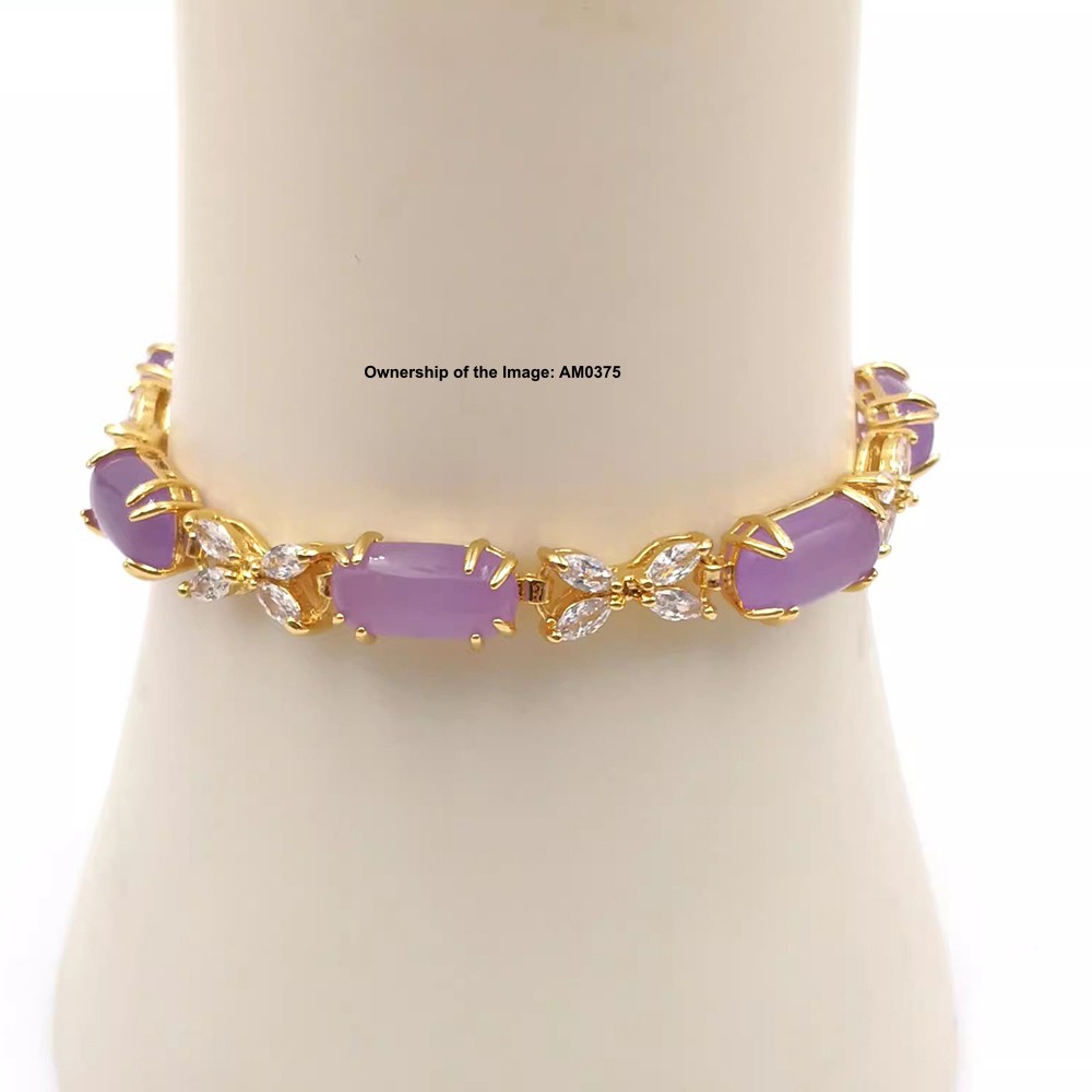NEW Bracelet Heating Jade Yellow Plated Oval Purple Jade Bracelet Women 7.48INCH