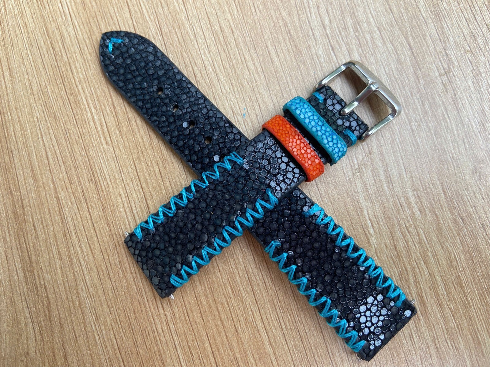 Black Stingray Leather Watch Strap Band, Size 18mm 19mm 20mm 21mm 22mm 24mm 26mm