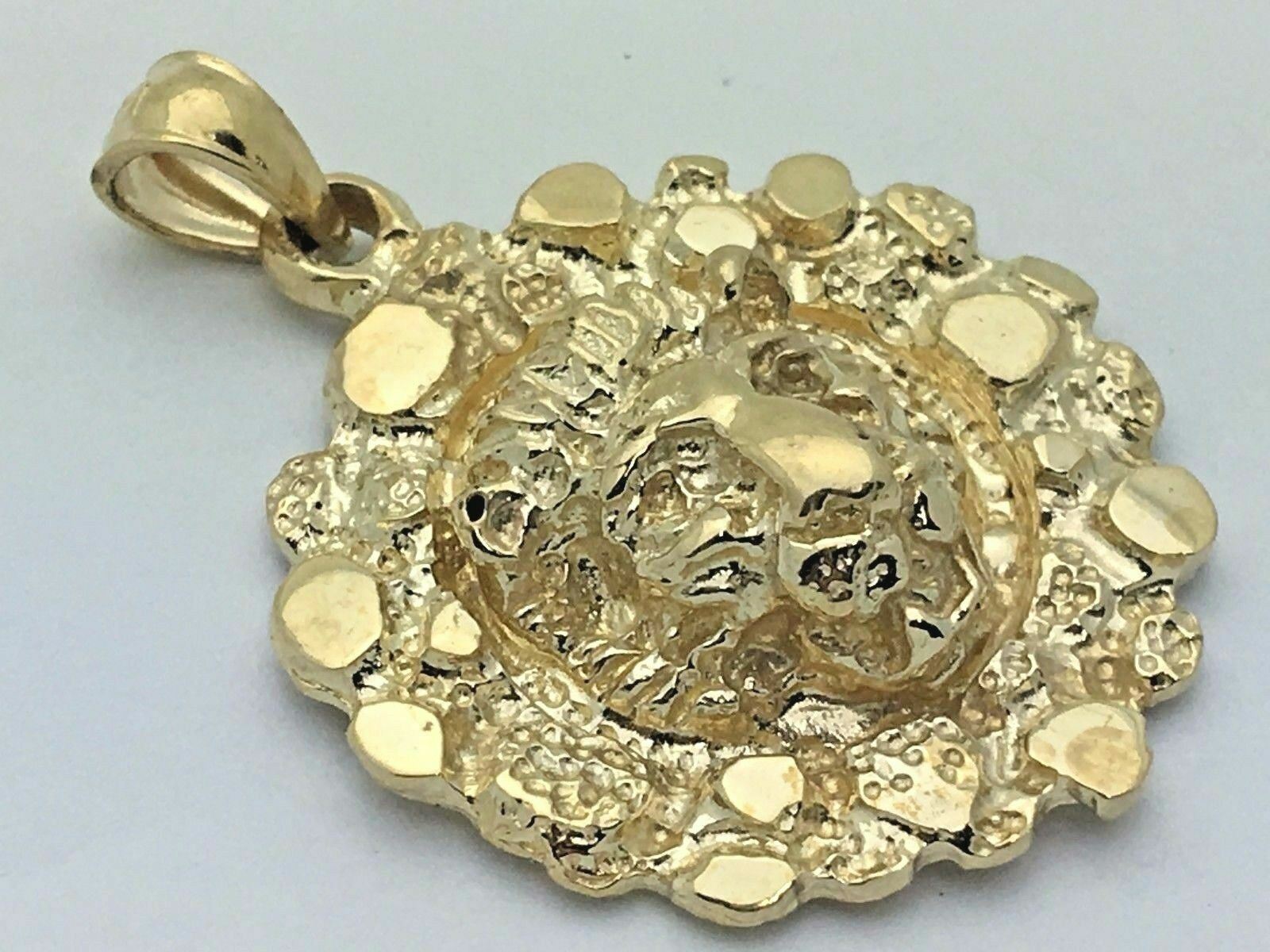 14k Yellow Gold Solid Nugget Lion Face Charm Pendant 1.25″ 6.5 grams