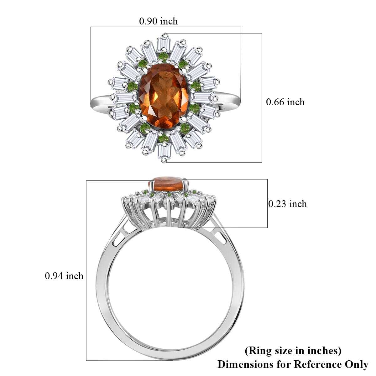 2.00ctw Ceylon Hessonite Garnet and Multigem Sunburst Ring Rhodium Plated Size 7