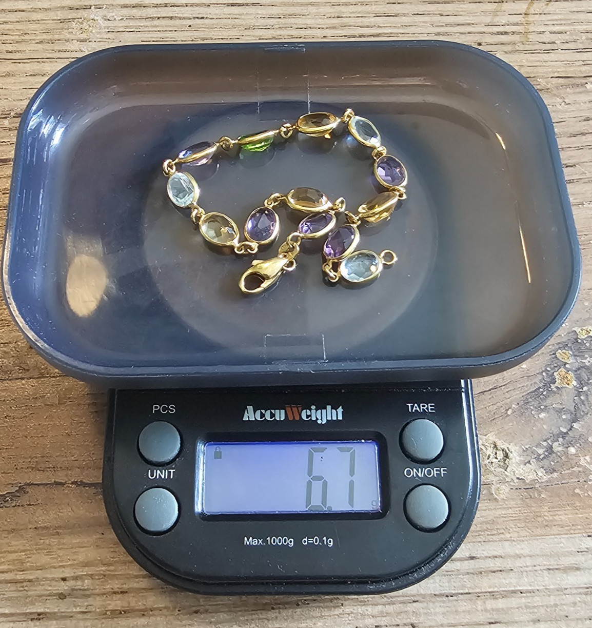 18k Solid Gold Bracelet Faceted Multicolor Bezel Set Gemstone 7.5″ Italy