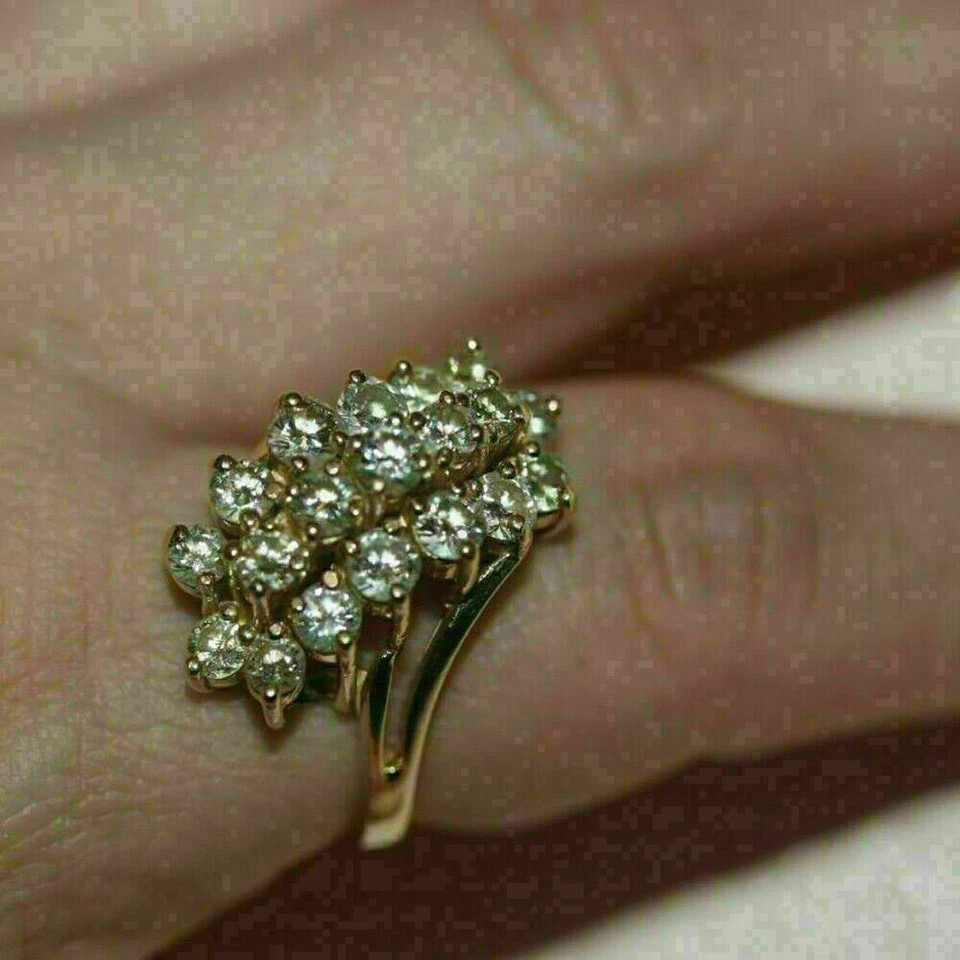 1.50Ct Round Lab-Created Diamond Waterfall Cluster Ring 14K Yellow Gold Plated