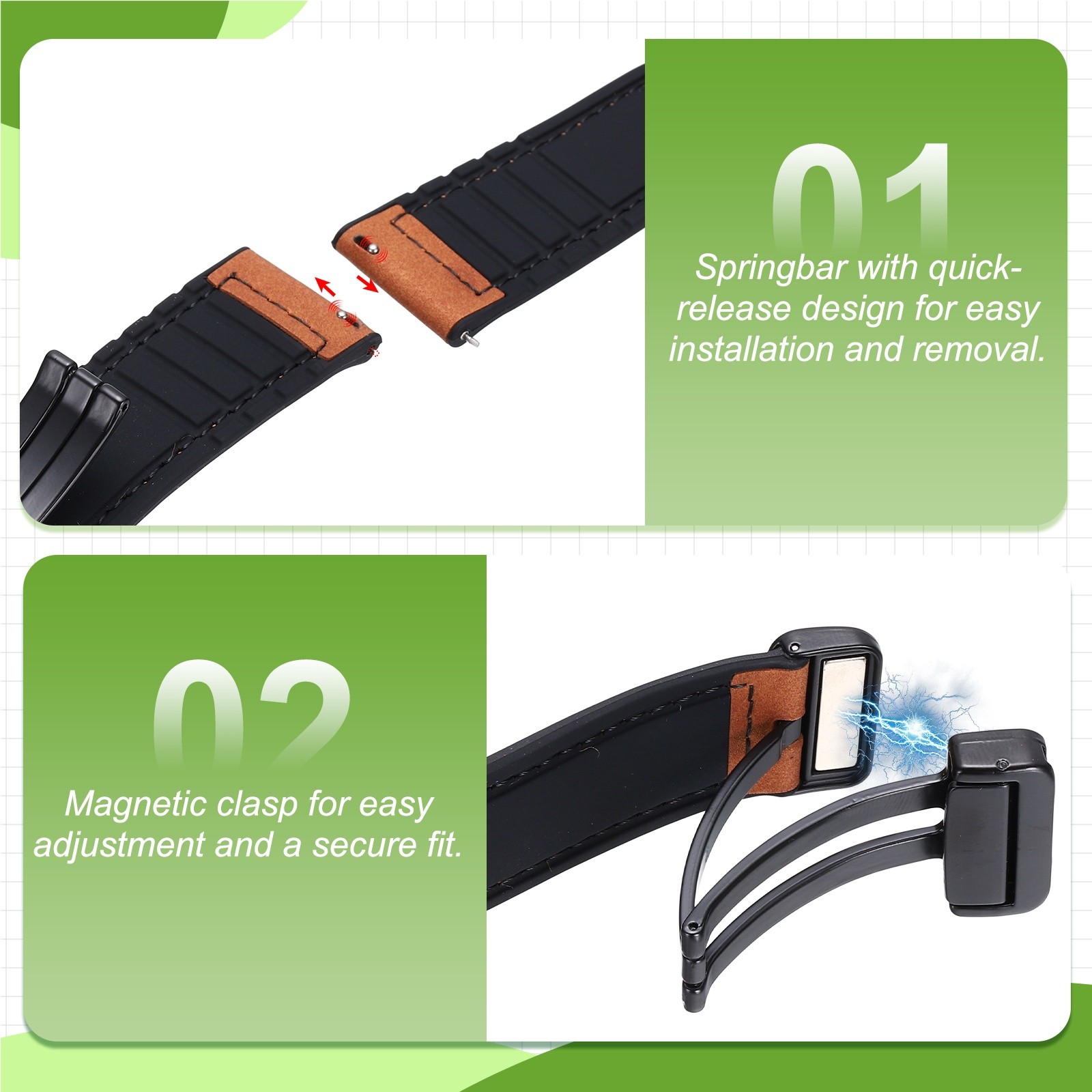 20mm Microfiber Leather Matte Magnetic Watch Band with Magnet Buckles Green]