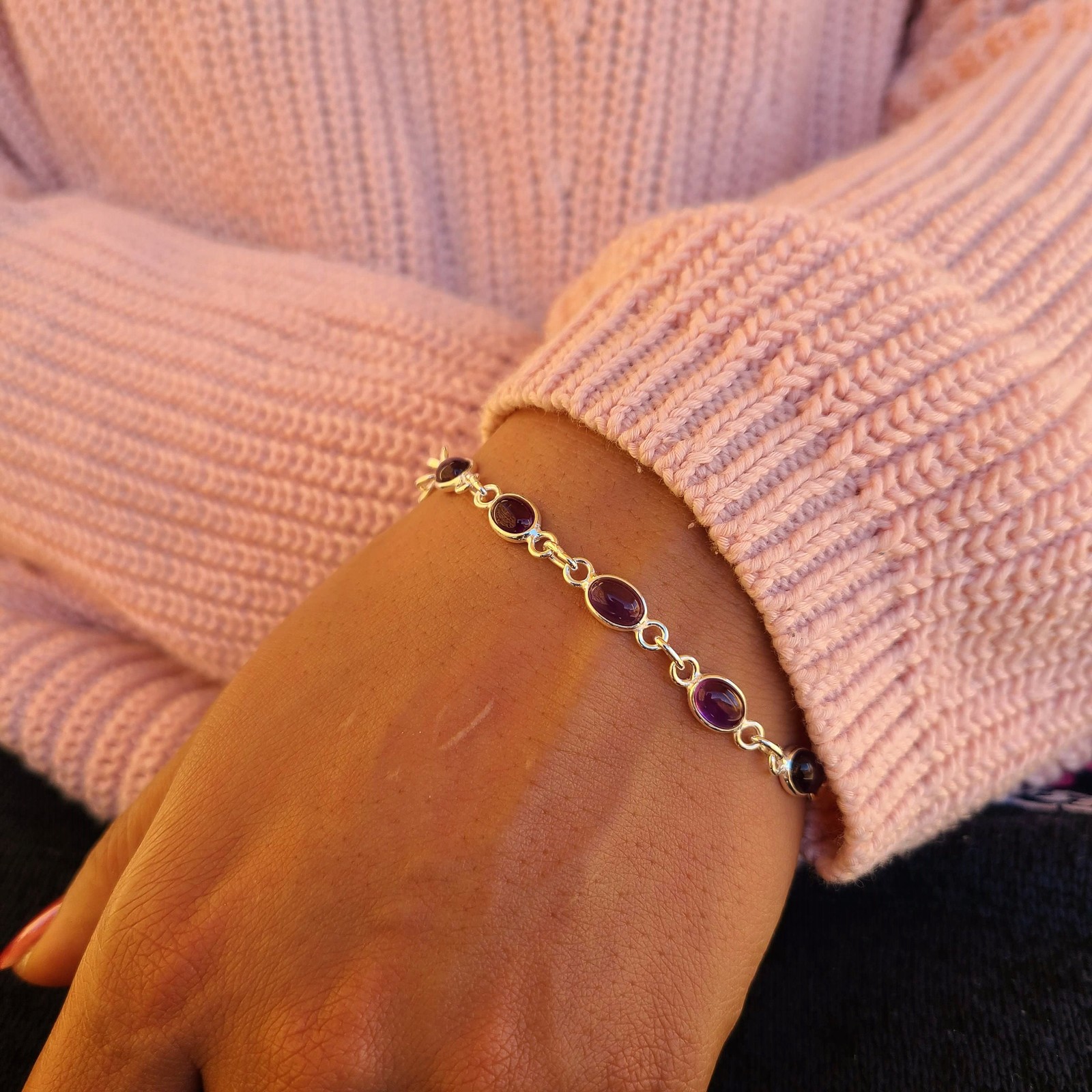 Genuine Amethyst Bracelet 925 Sterling Silver | Healing Boho Gemstone Jewelry