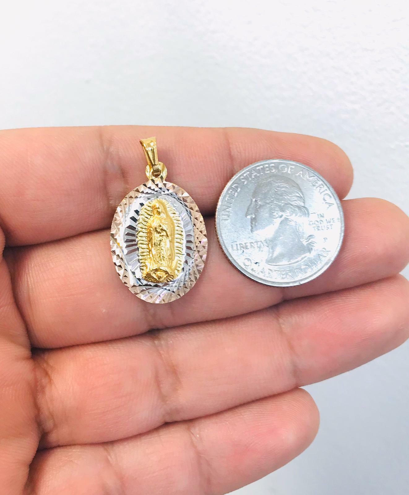 Virgen de Guadalupe Pendant 20X13mm 18K Gold Filled Diamond Cut, Dije Guadalupe.