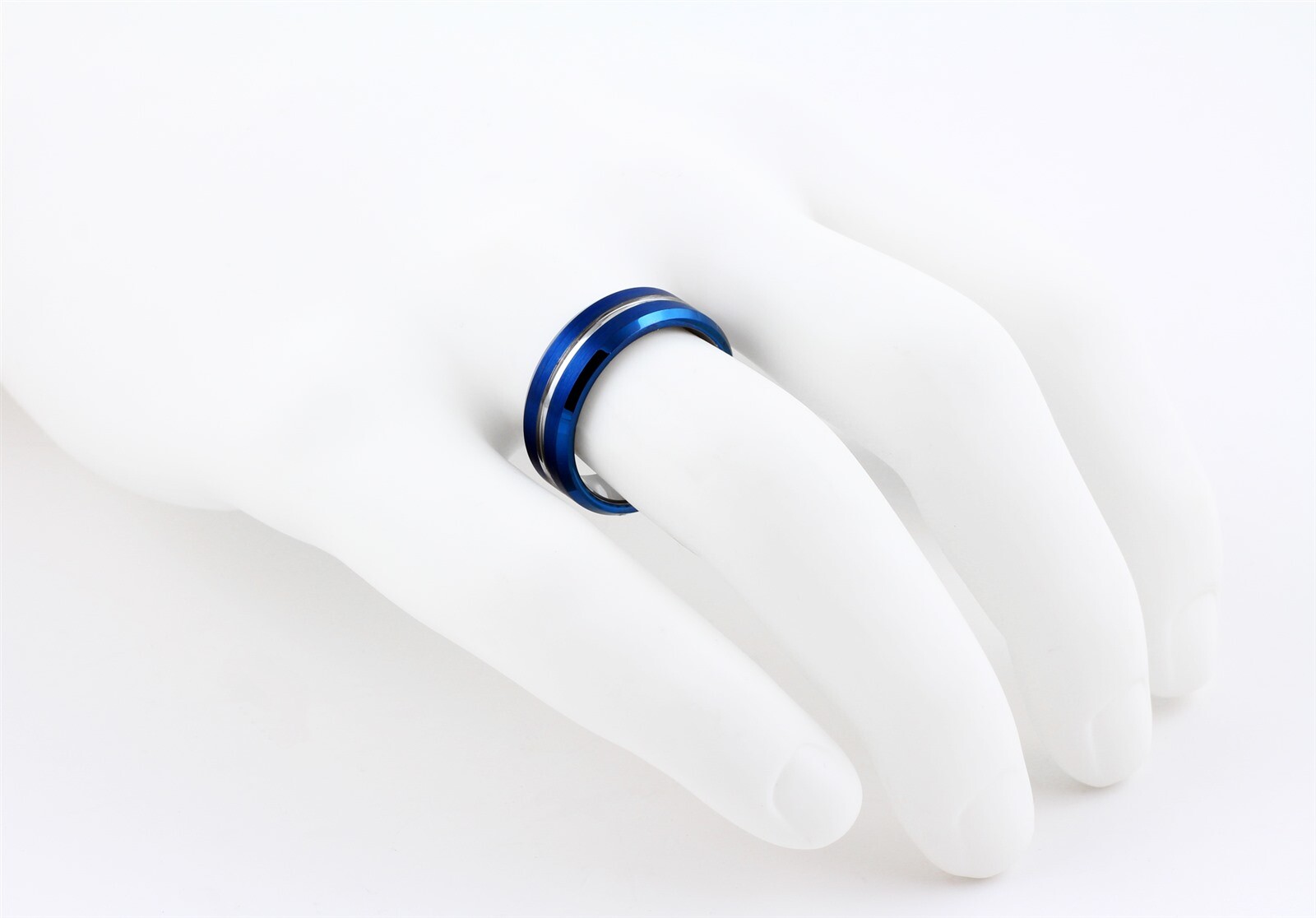 Blue Tungsten Carbide Thin White Line Band Ring EMS Medics National Guard Nurses