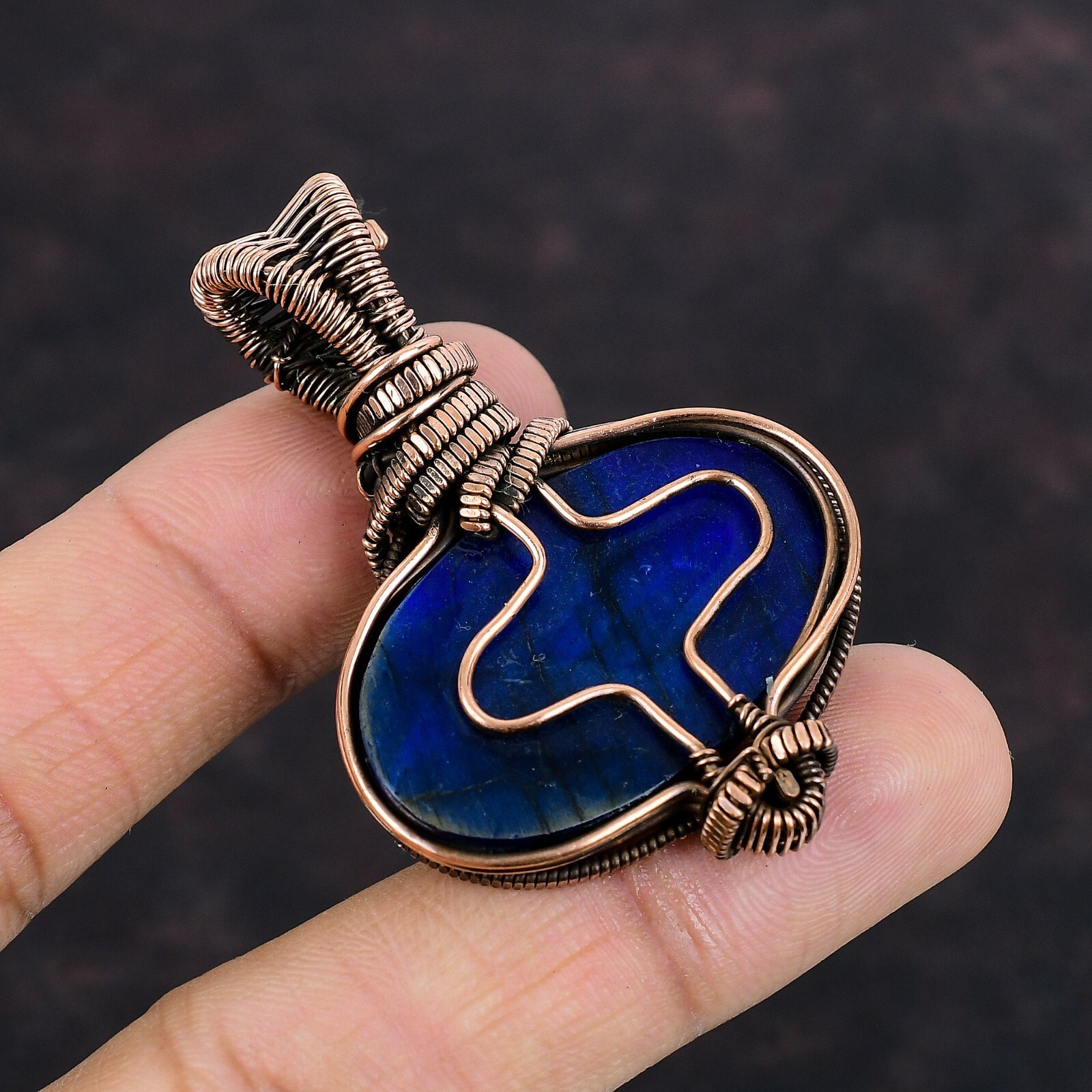 Blue Fire Labradorite Copper Gift For Briedsmaid Wire Wrapped Pendant 2.24″