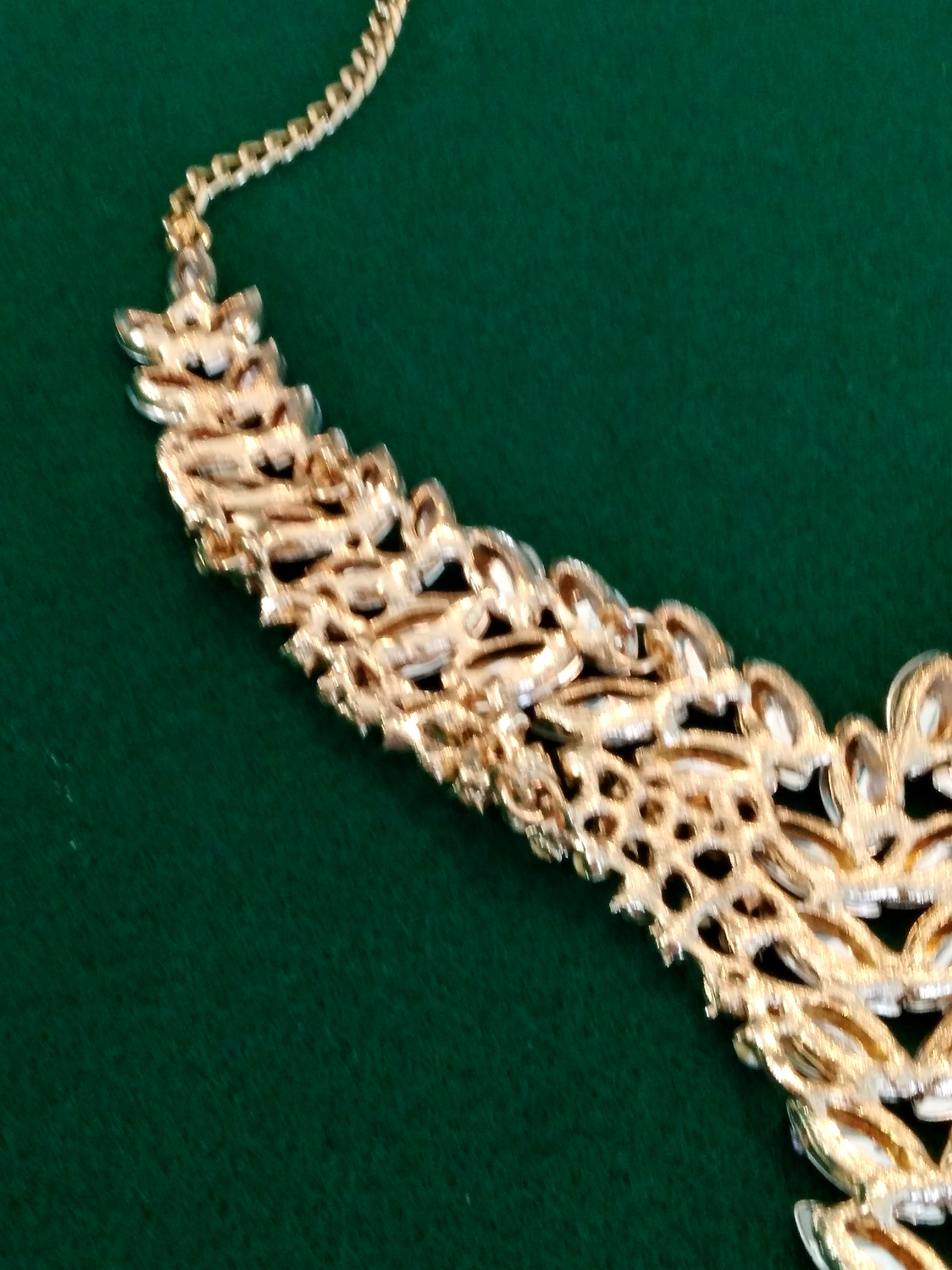 Contemporary Necklace Set Acrylic AB Marquis Stones Gold Tone Pierced Bridal