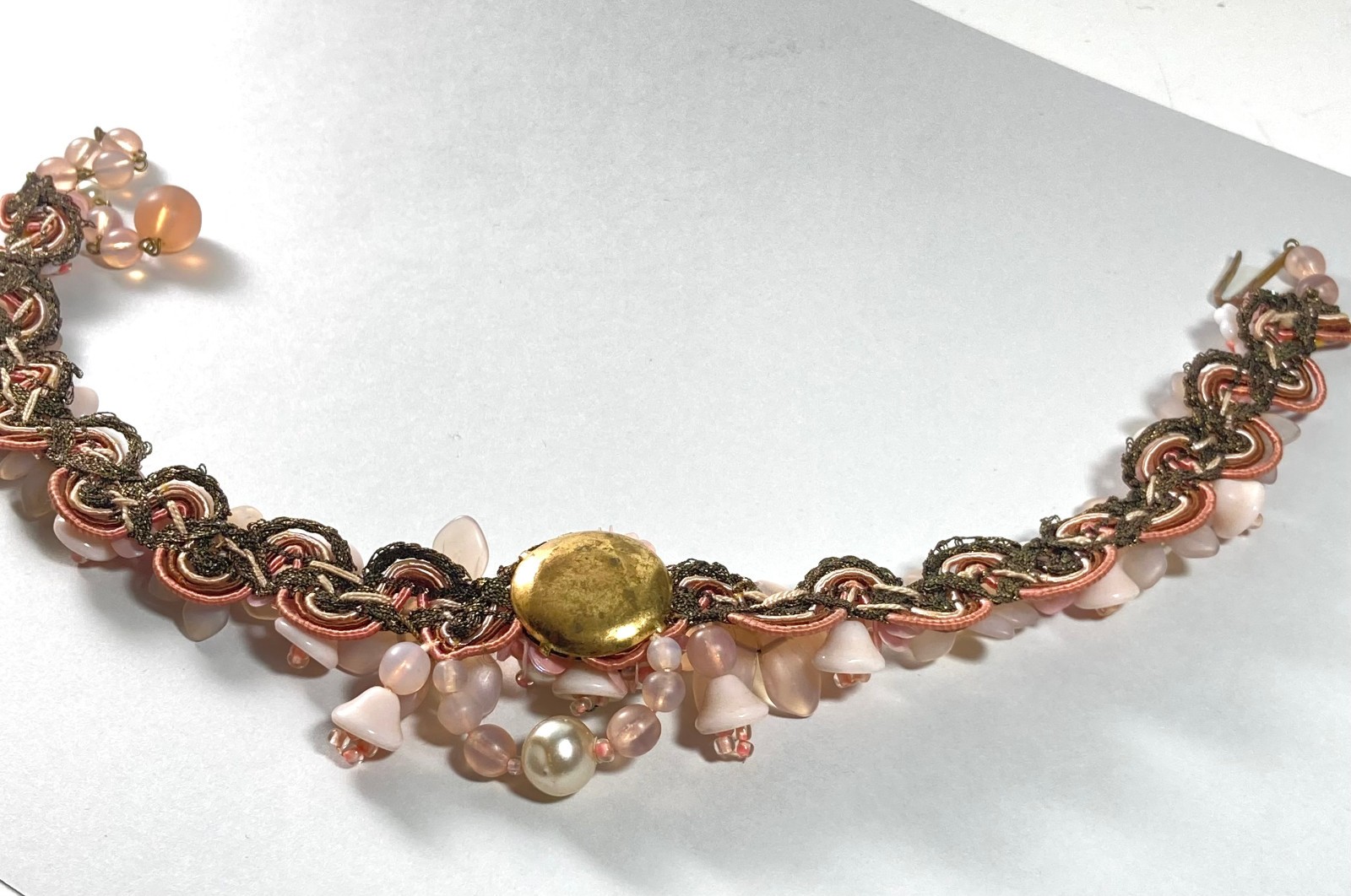 Vtg W Germany Wired Molded Glass Flower Cluster Pink Fruit Salad Necklace 15.5″