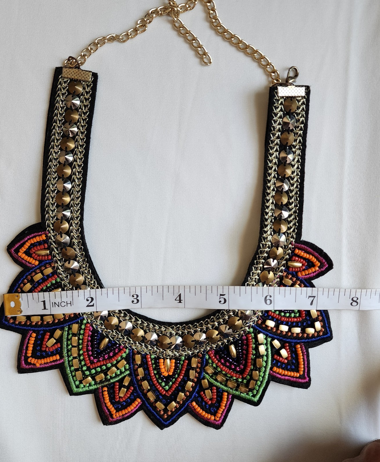 Big Beaded Tribal Collar Necklace Black Multi Brass/Silver Statement Choker Bib