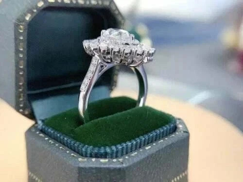 4 CT IGI Pear F-VS1 Lab Grown Diamond Engagement Women Halo Ring 14K White Gold