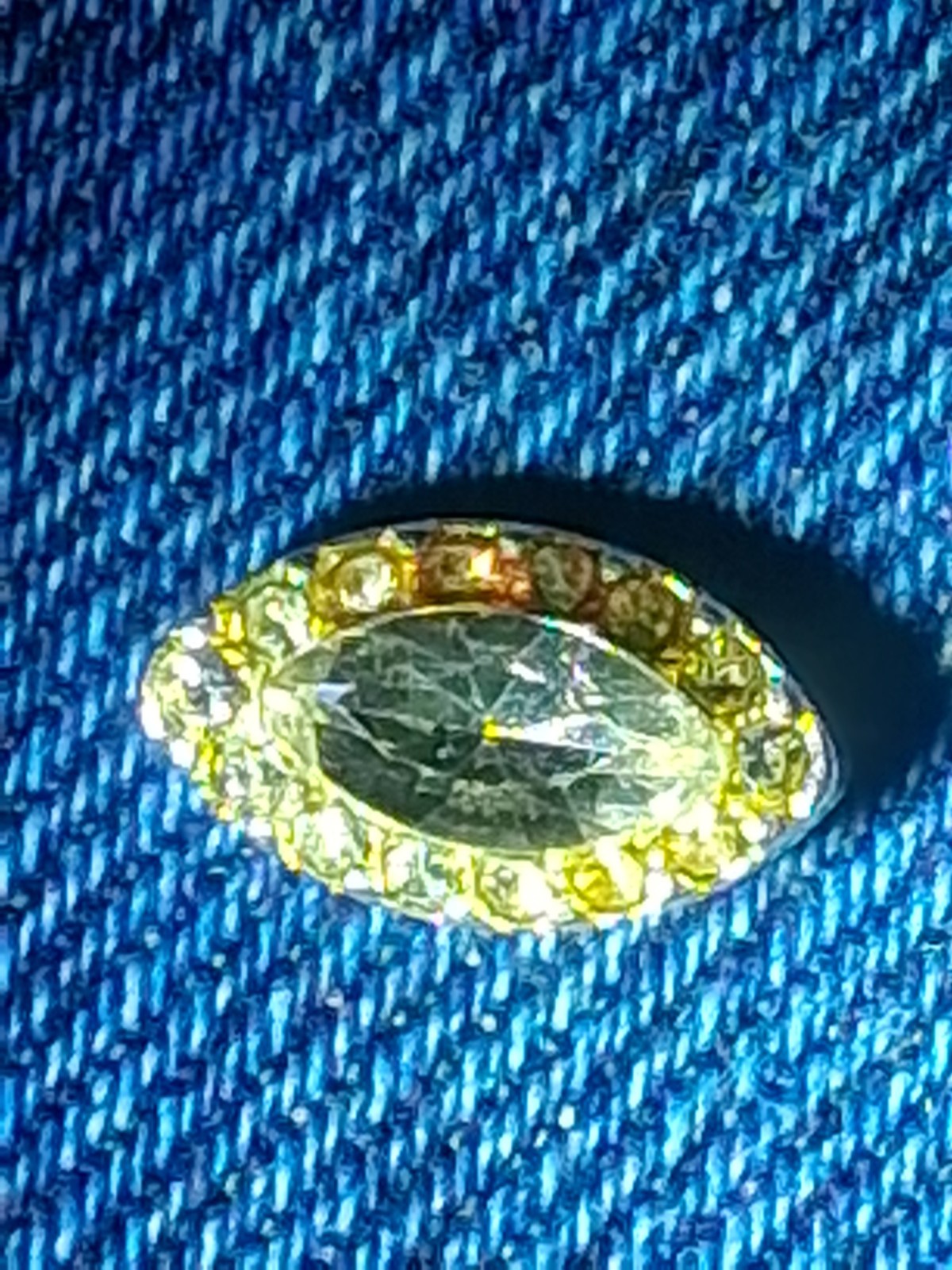 Gold Tone Oval Pin 1.5 Carat Marquette Cut Diamond / Stone Cluster Setting