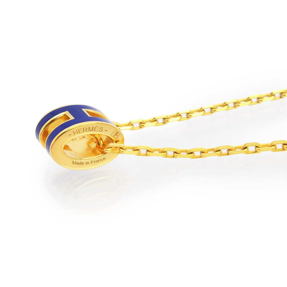 HERMES Pop H Mini Pop H lacquered metal, Bleu Fonce Pendant / Necklace