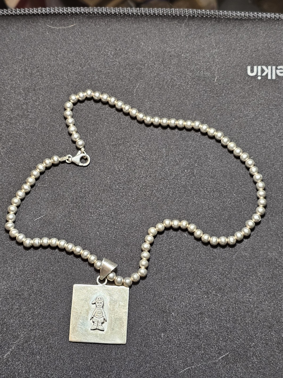 Italian Beaded Chain Little Boy Child Square Necklace & Pendant Silver .925 Y2k