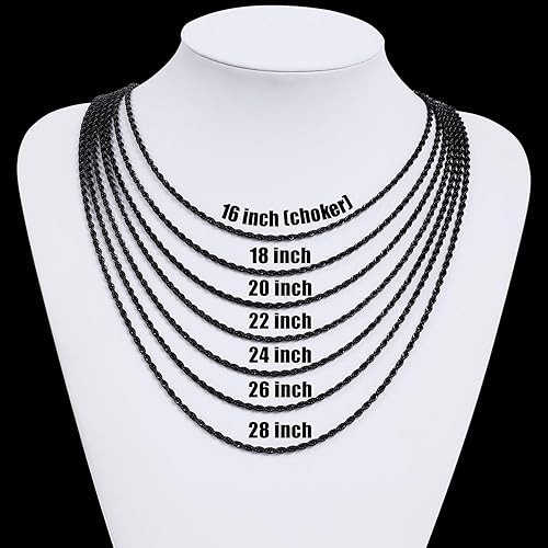 Cadena de cuerda negra para hombre, collar de acero inoxidable