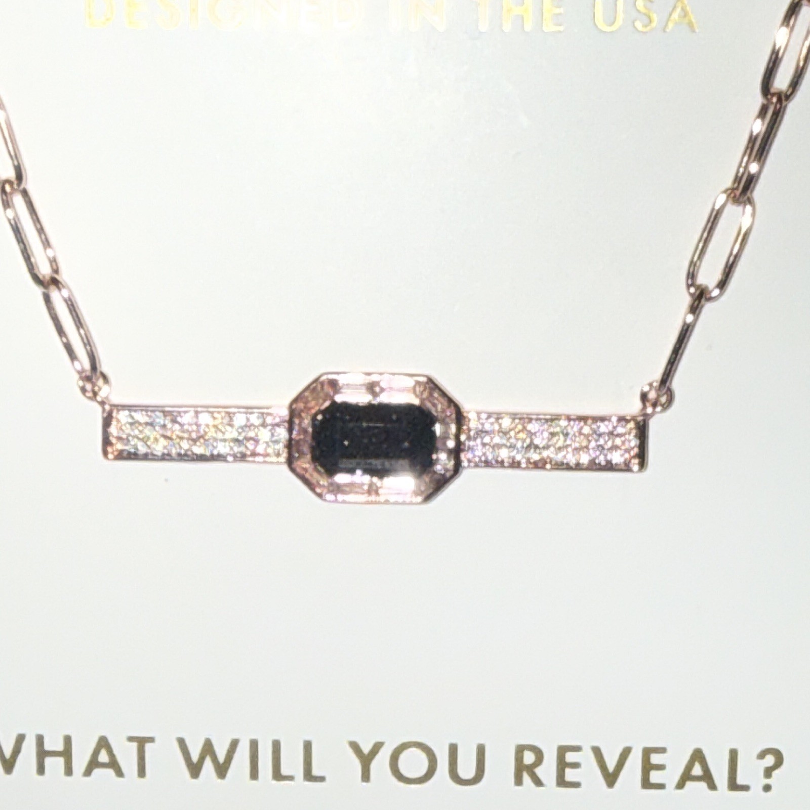 BP untamed Edge Aligned Rose Gold Plated Onyx & Sandstone Necklace 18″ + Ext