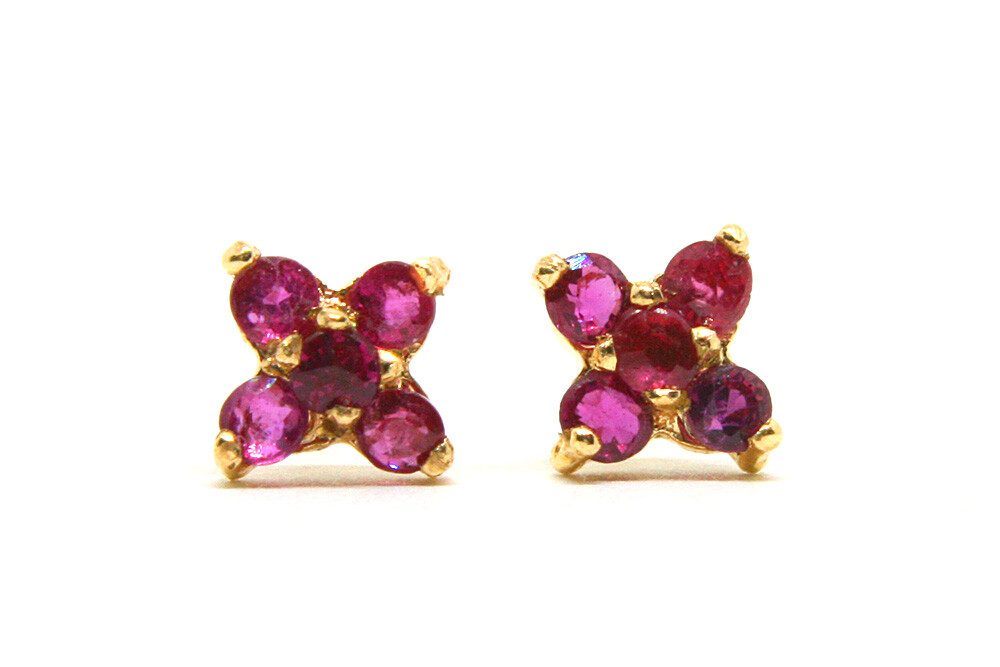 9ct Gold Ruby studs Cluster Earrings Gift Boxed Made in UK