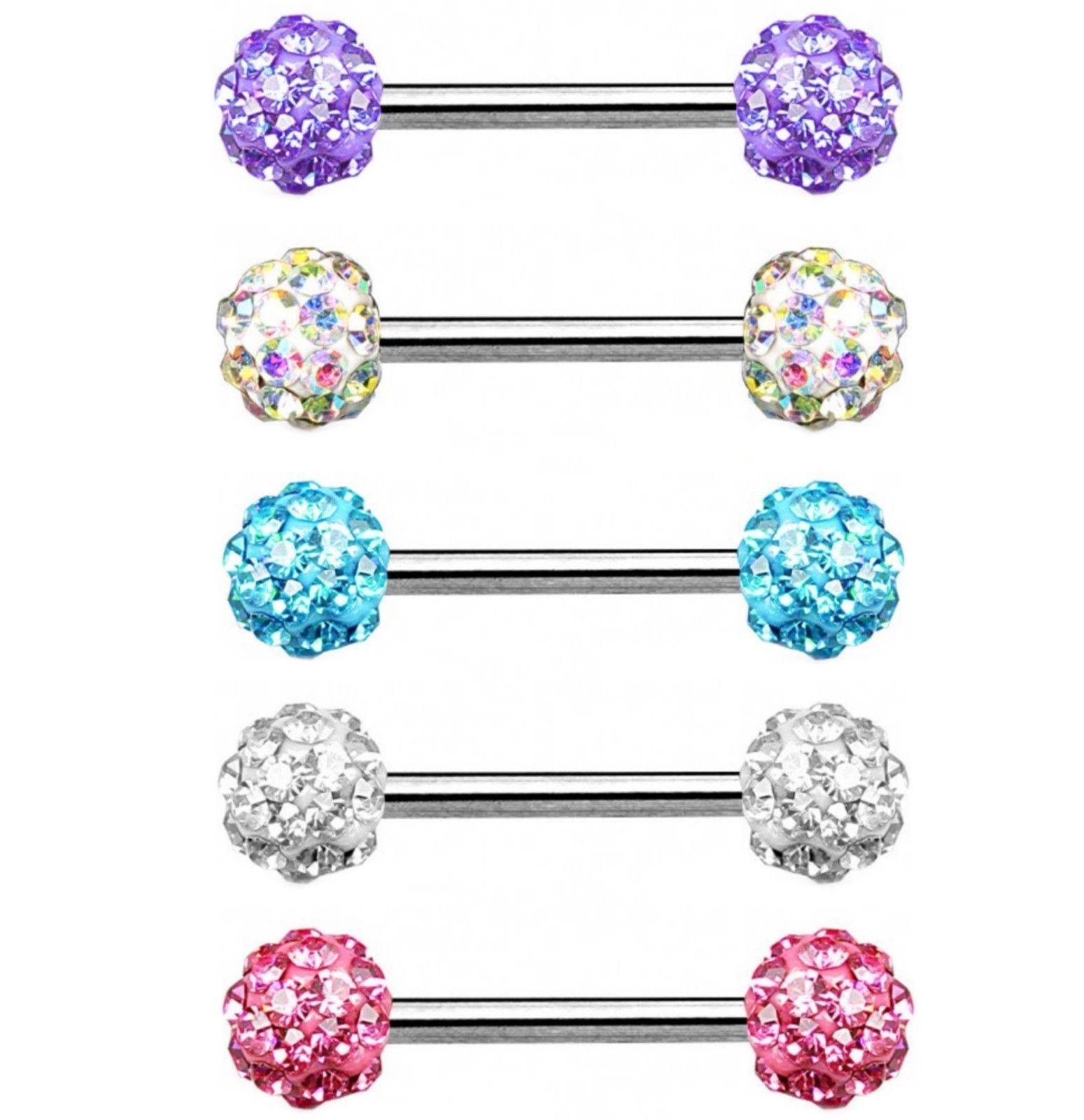 2pcs 14G Nipple Rings Tongue Rings Surgical Steel Straight Barbell CZ Piercing