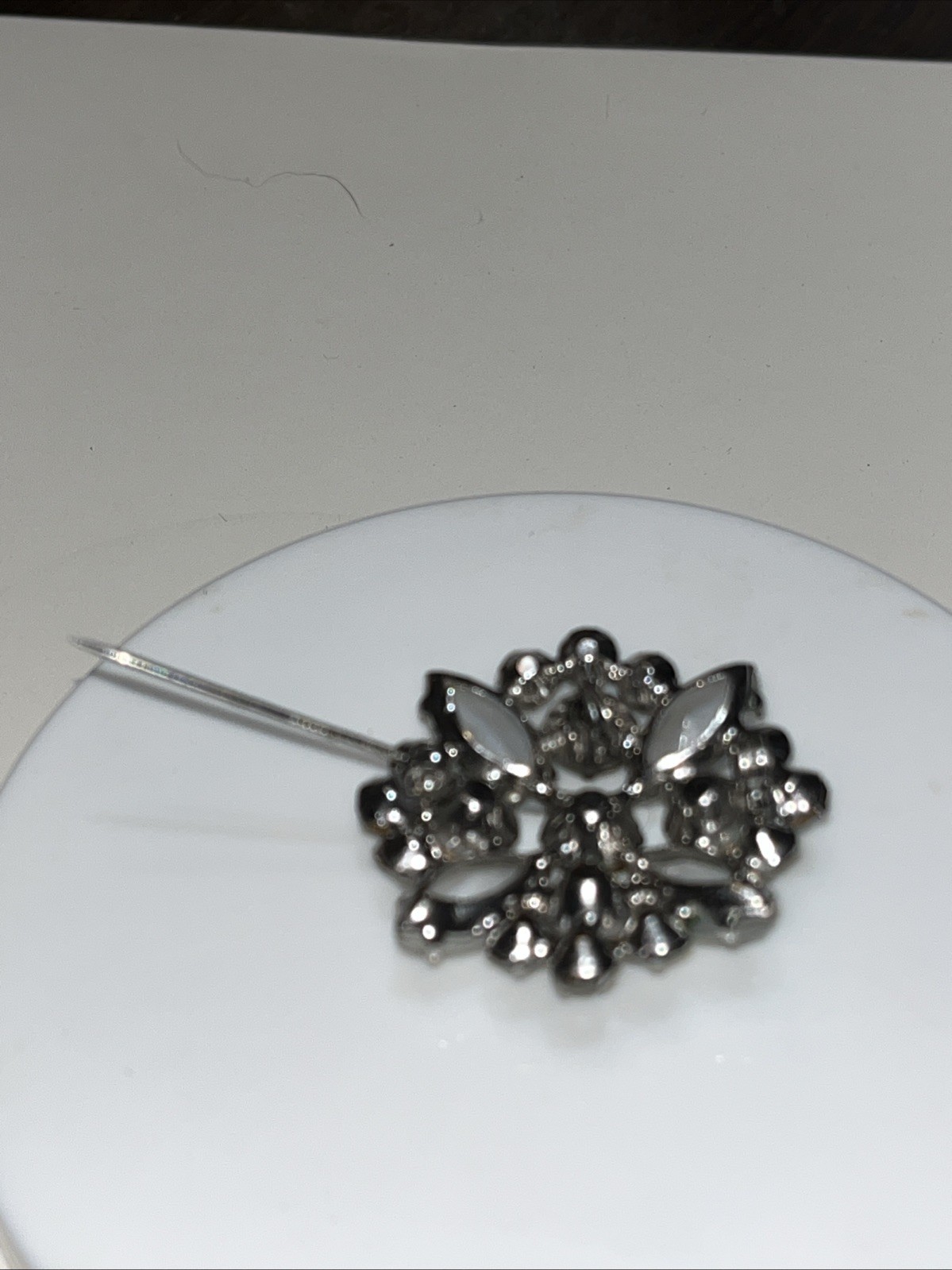 Vintage Rhinestone & Opalite Brooch/pendant 1.25″ x 1.25″ Bling