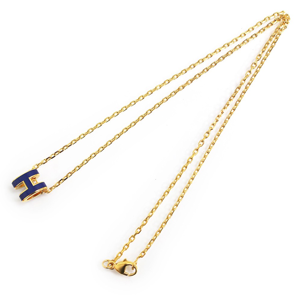 HERMES Pop H Mini Pop H lacquered metal, Bleu Fonce Pendant / Necklace