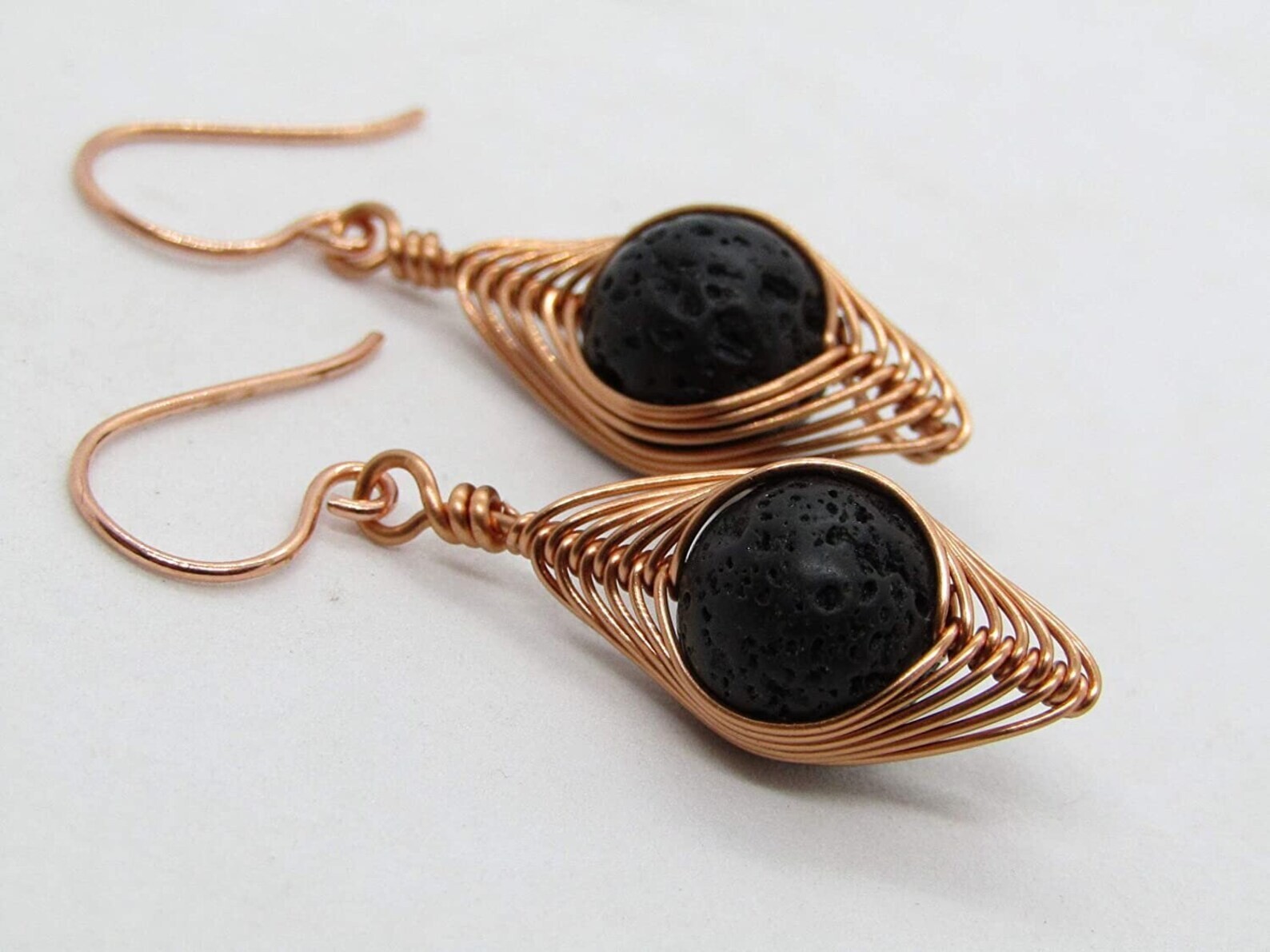 Black Lava Stone Earrings in Copper Dainty Gemstone Earrings Copper Jewelry Gift