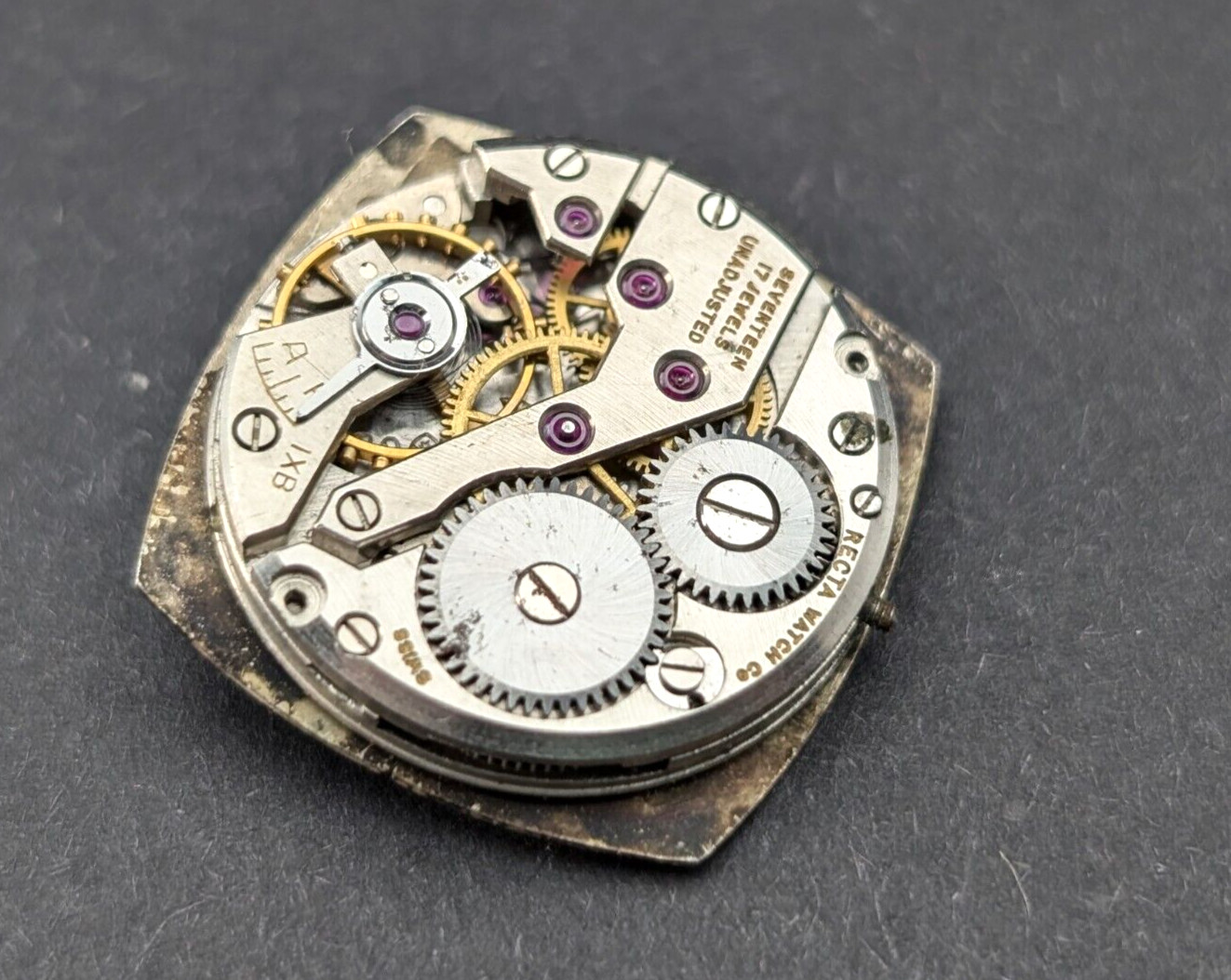 Vintage RECTA Watch Co Rounded Square Art Deco 20mm Movement for PARTS or REPAIR
