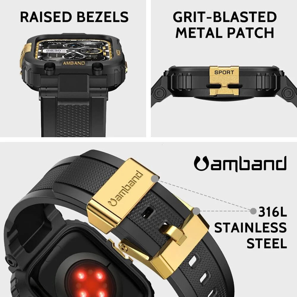 38/40/41mm, Black Gold, M1 Sport Series Rugged Case with TPU Strap Military Prot