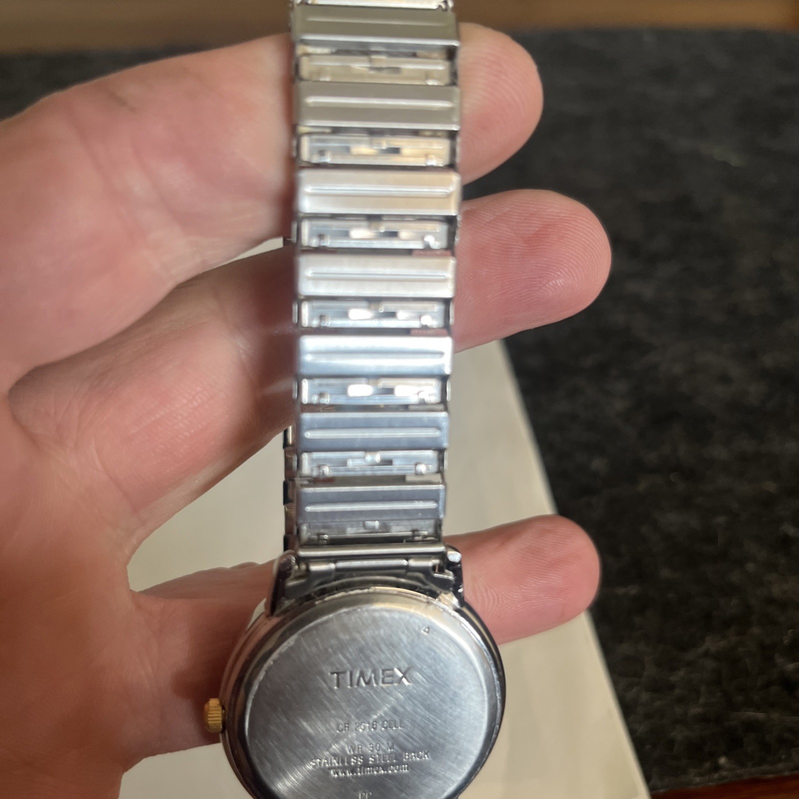 Vintage Timex Watch Mens Multi Tone Stainless Steel Classic Beige Big Face