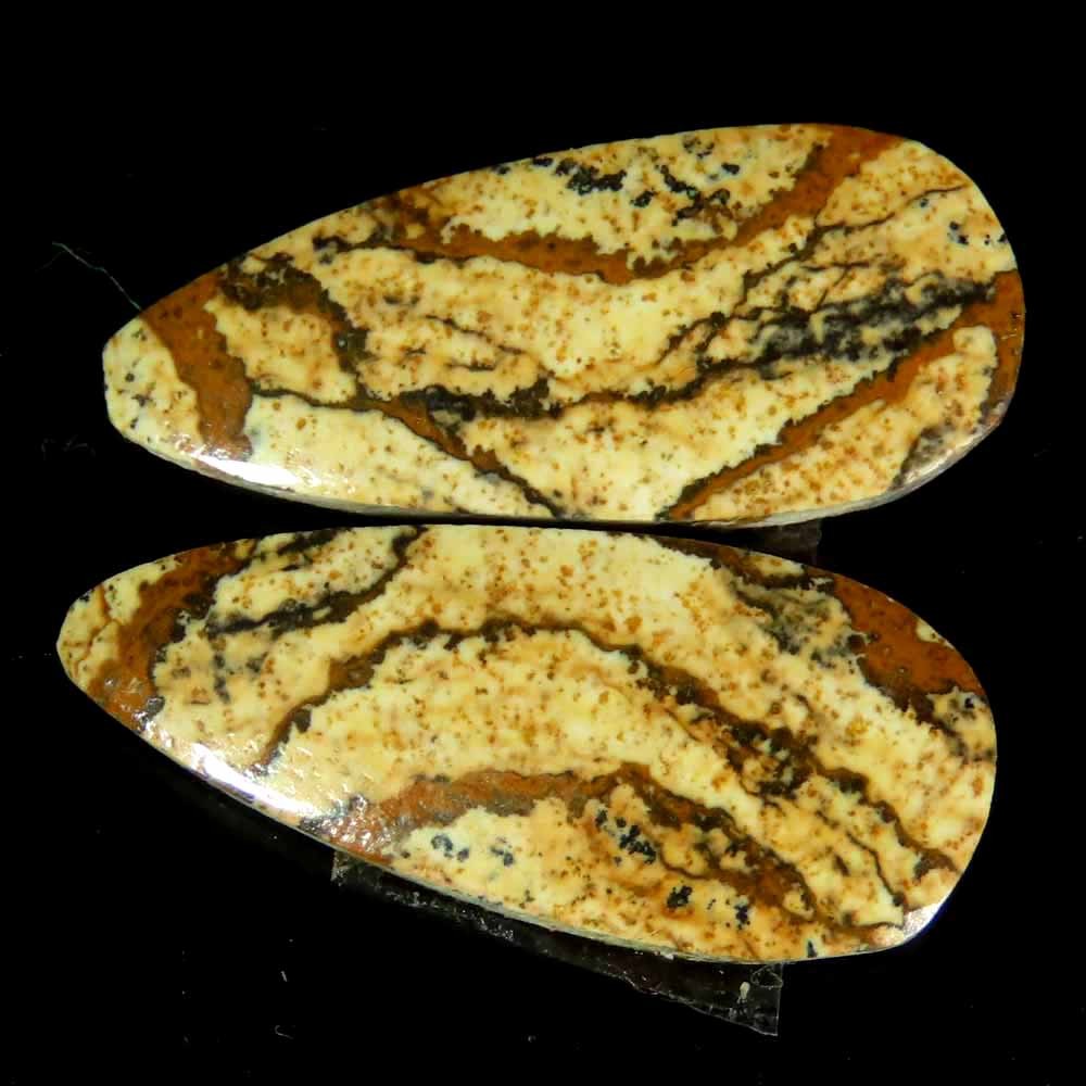 18.90Cts.100%Natural Picture Jasper Pear Cabochon Pair Cab 10x25x4mm Losse Gems