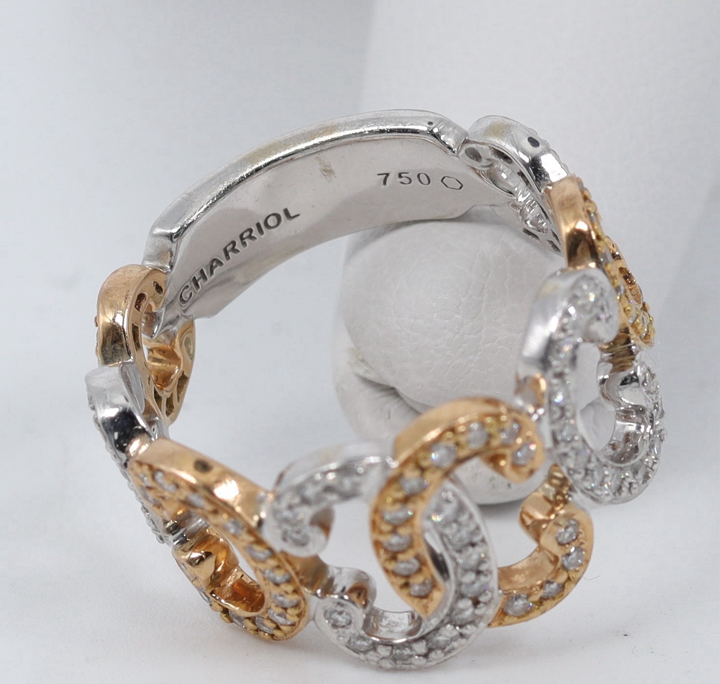 Estate Charriol Pave Set Diamond Band 11.8MM 18k White & Rose Gold. Size 6.5