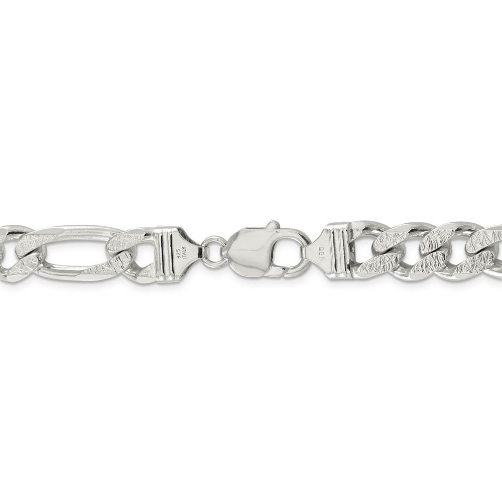 Men’s 10.5mm, Sterling Silver Pave Flat Figaro Chain Bracelet, 8 Inch