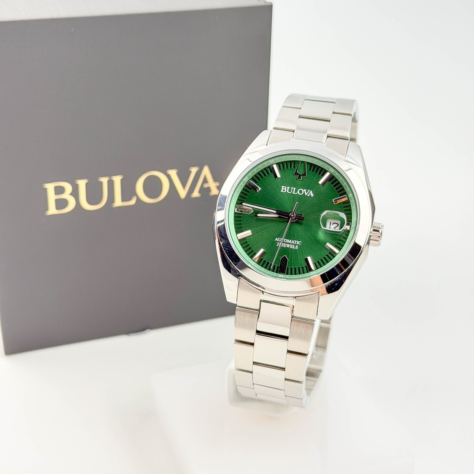 Bulova 96B429 Men’s Surveyor Automatic Green Dial Stainless Steel Watch 38mm New