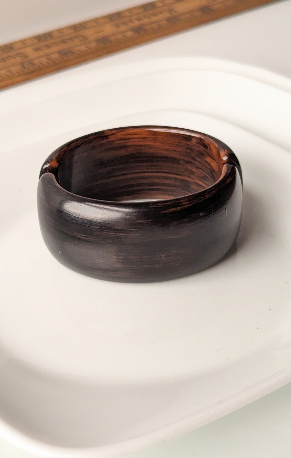 Vintage Dark Brown Faux WOOD Lucite Clamper Bangle 1 ¼” Wide Bracelet