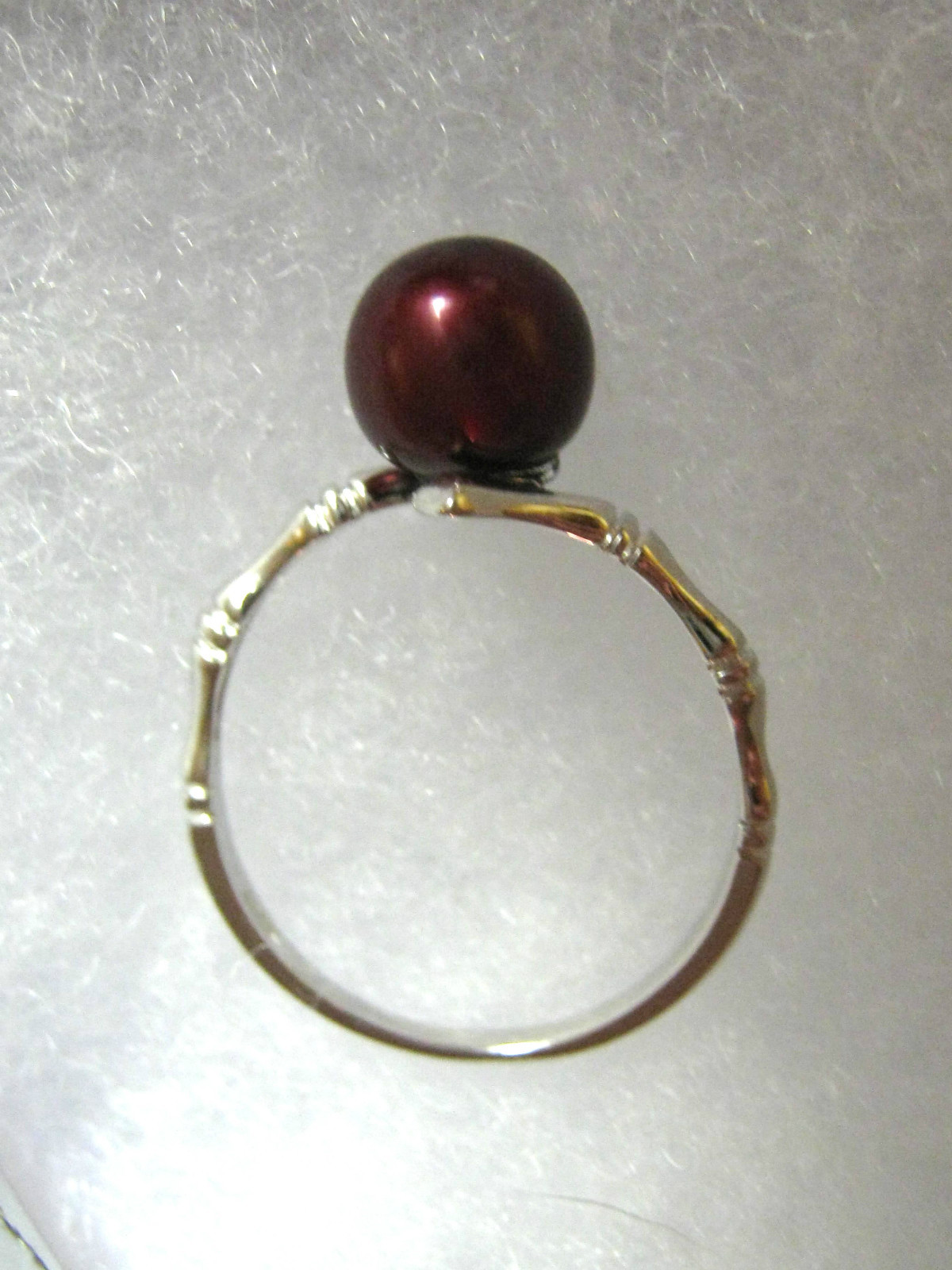 7.5-8m Cultured Pearl Ring Sterling Silver .925 Cranberry Wine Red Color