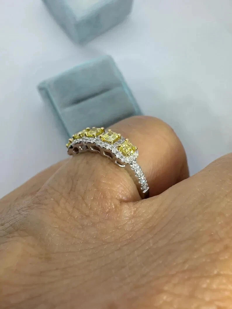 4.00 Ct Cushion Cut Yellow Sapphire Diamond Wedding Ring 14K Solid White Gold 6