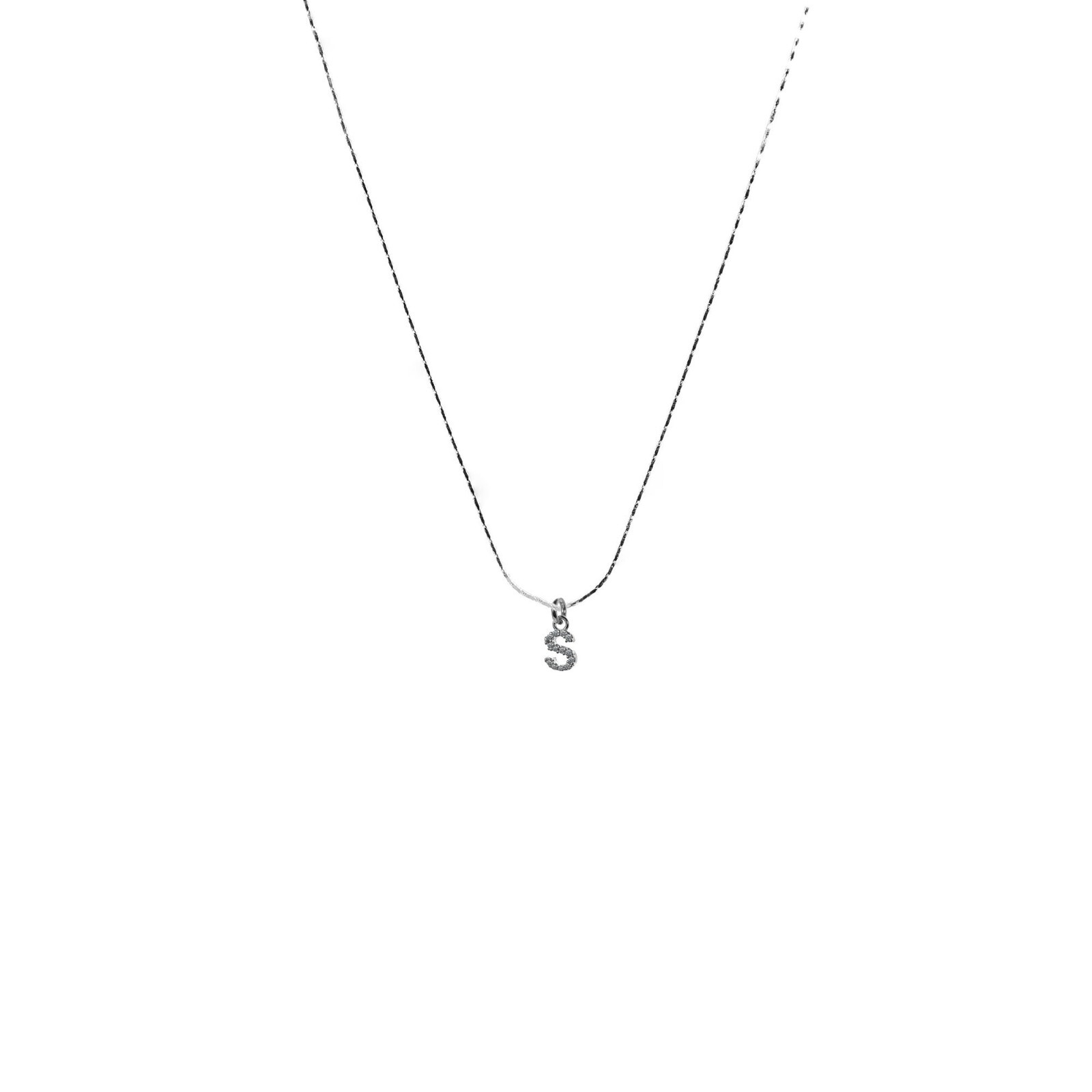 Bamboo Chain Necklace 0.6mm Pendant Letter Zircon 925 Sterling Silver